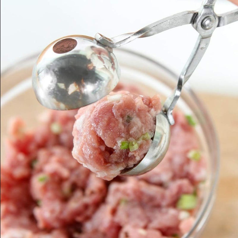 QMET Meatball Maker  2 PCS None-Stick Meatball Maker with Detachable Anti-Slip Handles  Stainless Steel Meat Baller Tongs  Cake Pop Roller  Ice Tongs  Cookie Dough Scoop for Kitchen (1.38""&1.78"") - Image 5
